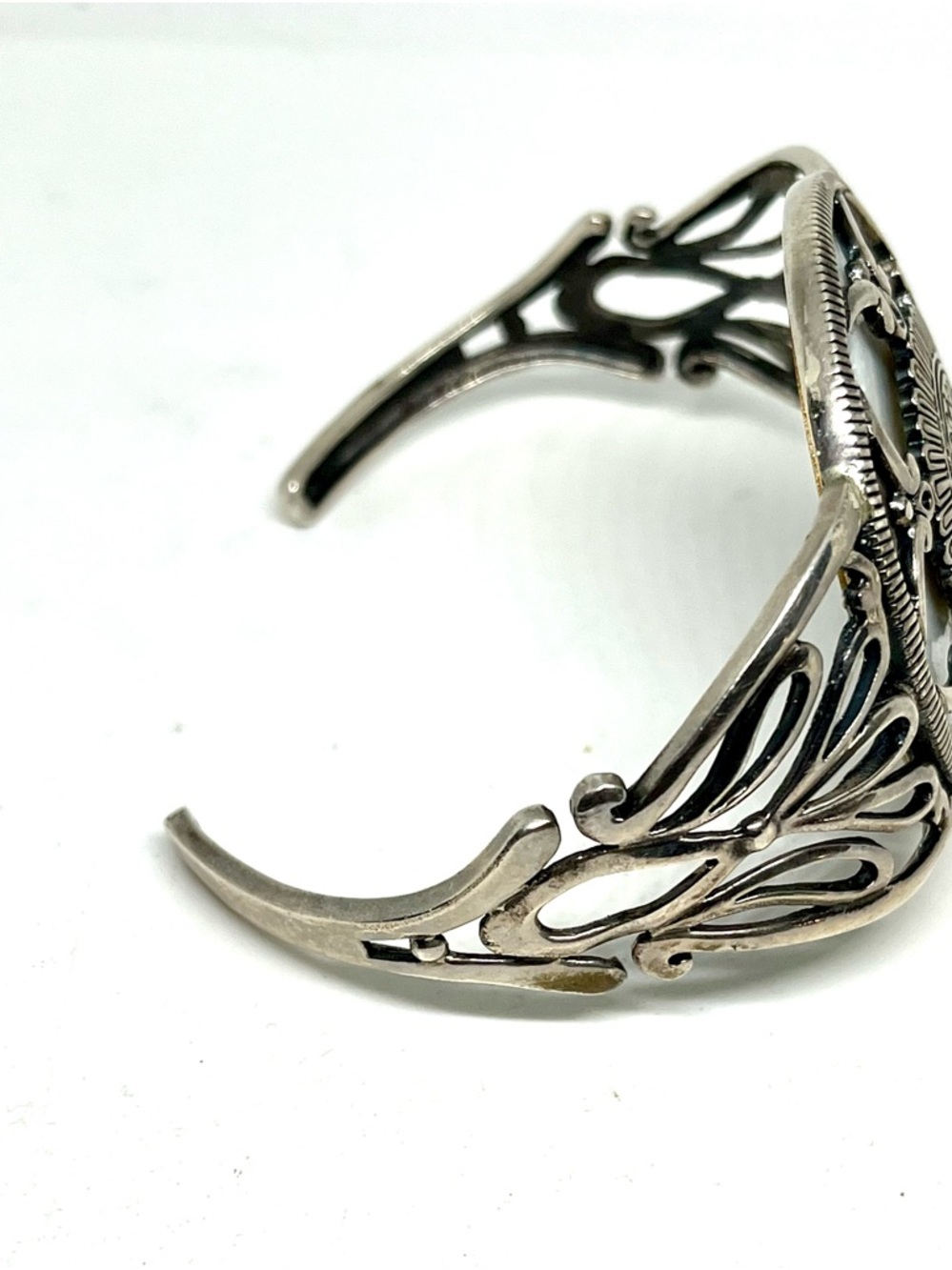 Silver Floral MOP Filigree Cuff Bracelet - Picture 3 of 4